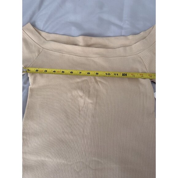 Old Navy Off Shoulder Ribbed Bodycon Dress Beige Tan Size Large NWT - Picture 5 of 6